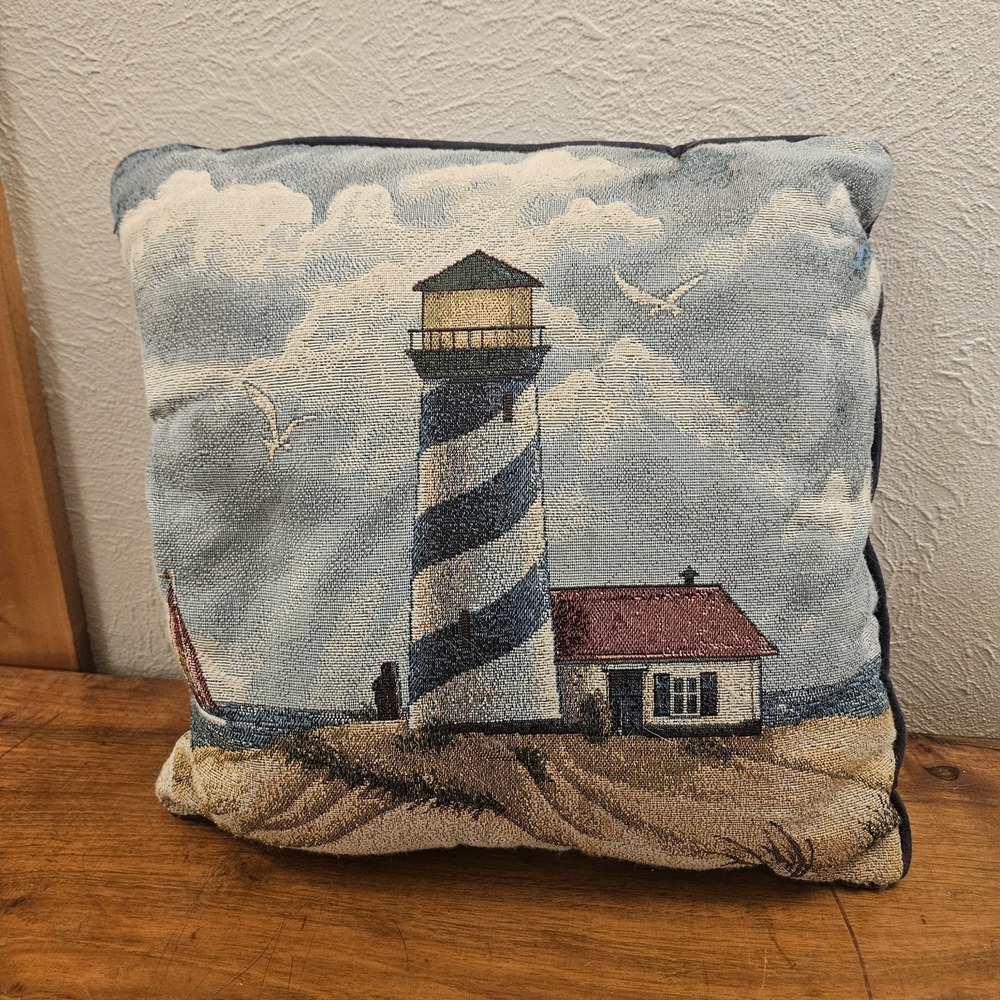 Mohawk Nautical Lighthouse Tapestry Throw Pillow Coastal Beach Double Side